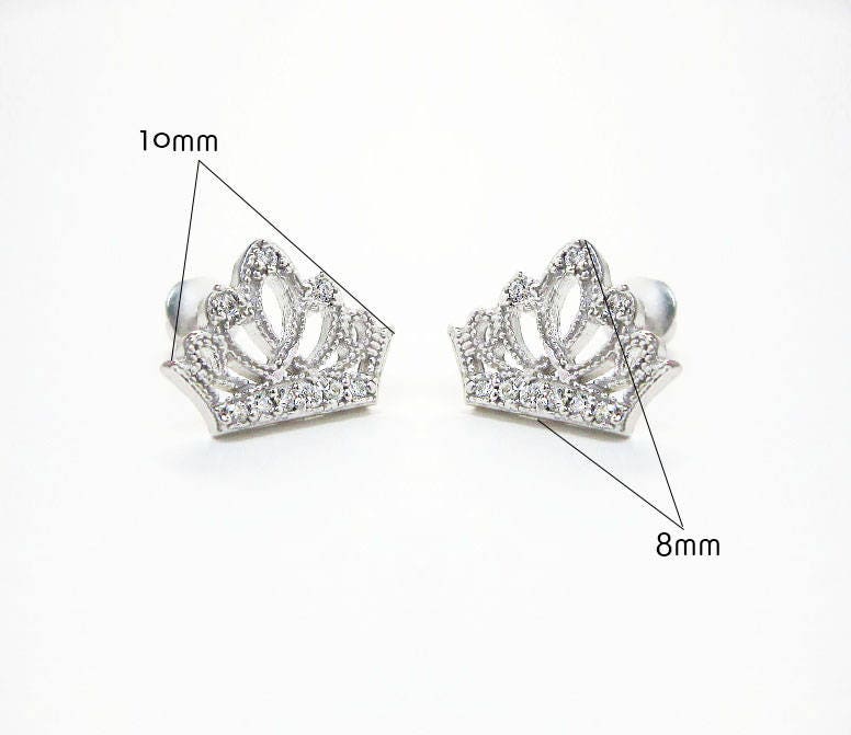 925 Sterling Silver Princess Crown Cubic Zirconia Screwback Baby Girls ...