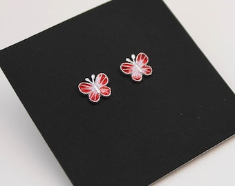 Enamel Butterfly Screwback Earrings, 925 Sterling Silver, Baby Girls Children Screwback Earrings