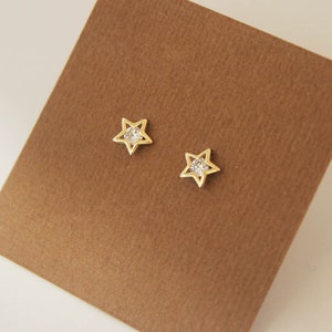 14k Solid Yellow Gold, Cubic Star Screwback Earrings, Cubic Zirconia, Baby Girls Children Women Screwback Earrings