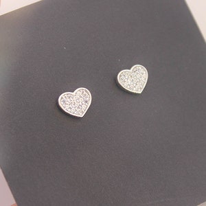Cubic Heart Screwback Earrings, 925 Sterling Silver, Cubic Zirconia, Baby Girls Children Screwback Earrings