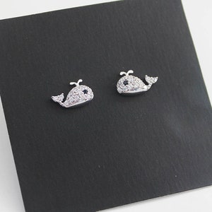 Whale Baby Screwback Earrings, 925 Sterling Silver, Cubic Zirconia, Baby Girls Children Screwback Earrings