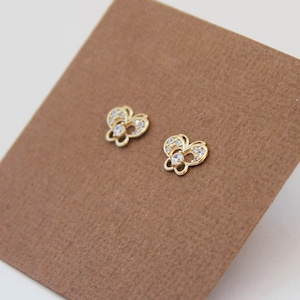 Orecchini a vite a farfalla in oro giallo massiccio 14k, zirconi cubici, per bambine e donne