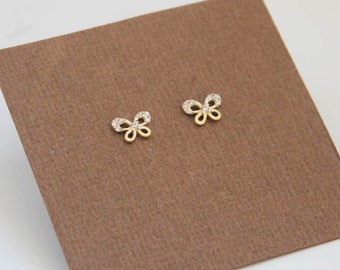 Butterfly Screwback Earrings, 14k Solid Yellow Gold, Cubic Zirconia, Baby Girls Children Women Screwback Earrings