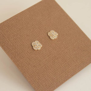 14k Solid Gelbgold, Blumen Rose Ohrringe, Cubic Zirkonia, Baby Mädchen Kinder Frauen Schraubohrringe
