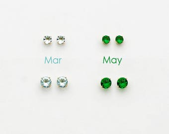 Birth Month Stone Screwback Earrings, 925 Sterling Silver, Cubic Zirconia, Baby Girls Children Screwback Earrings