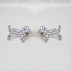 925 Sterling Silver Cubic Dog Baby Girls Children Screwback Earrings
