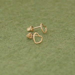 14k Solid Yellow Gold, Open Heart Screwback Earrings, Baby Girls Children Women Screwback Earrings