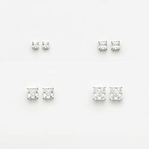 Square Stud Screwback Earrings, 925 Sterling Silver, Cubic Zirconia, Baby Girls Children Earrings
