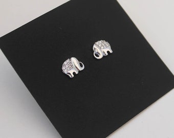 Elephant Screwback Earrings, 925 Sterling Silver, Cubic Zirconia, Baby Girls Children Screwback Earrings