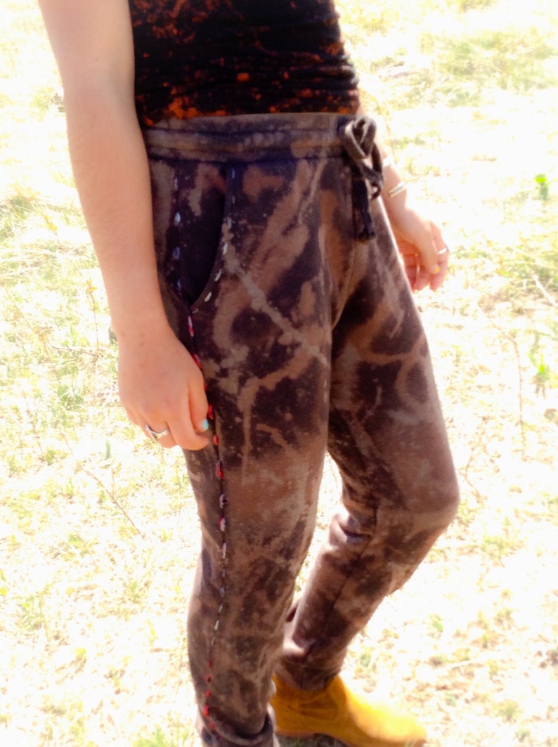 High-waisted Silk Embroidered Bleached French Terry Jogger Pant