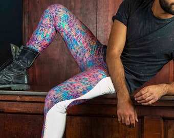 Sparkly Meggings Holographic Mens Tights Men Printed Leggings with Pockets Reflective Rave Pants | LOVE KHAOS