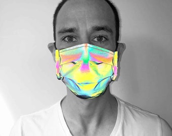 Reflective Face Mask, Cybergoth Mask, Rave Mask, Rainbow Mask, Water Resistant Face Mask Washable by Love Khaos