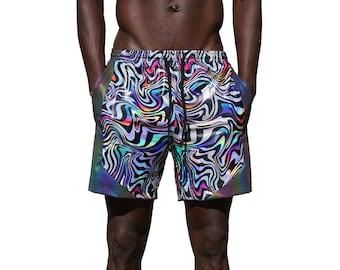 Mens Basketball Shorts Neon Burning Man Outfit Psychedelic UV Clothing Rave Shorts | LOVE KHAOS