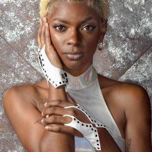 Soft white leather hand bracelet by Love Khaos