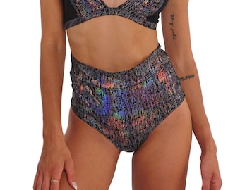 Hoog getailleerde bootyshorts Hotpants holografische broeken Pole Wear | HOUD VAN KHAOS