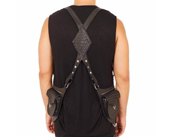 Leather Holster Bag Leather Festival Bag Burning Man Harness Leather Holsters Rave Bag Holster Vest Side Bags Pocket Holster | LOVE KHAOS