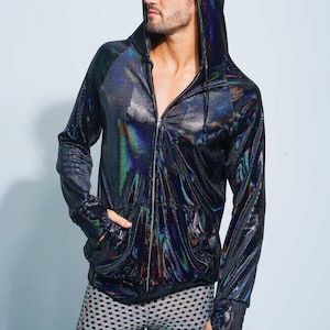 Festival Hoodie Mens Holographic Jacket Velvet Trippy Rainbow Sweatshirt Alternative Hoodie Festival Jacket Vaporwave Hoodie | LOVE KHAOS