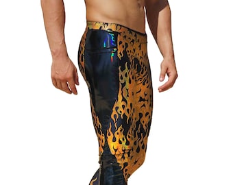 Leggings für Herren bedruckt Pro Wrestling Ausrüstung Rave Leggings Herren Vinyl Hose Herren Spandex Gold Hose Herren Leggings Festival Ausrüstung | LIEBE KHAOS