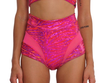 Booty Shorts BurningMan Rave Set exotic dancewear hot pink rave outfit high waisted rave shorts festival clothing women rave wear LOVE KHAOS