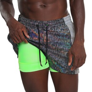 Graphic Shorts Silver Reflective Shorts Rave Festival Outfits Mens Drawstring Shorts | LOVE KHAOS image 3