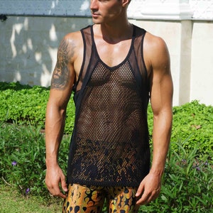 Mens Mesh Shirt Mesh Tank Top Mens Mesh Top See Through Shirt Fishnet Tank Top Rave Clothing Mesh Jersey Sexy Gay Fetish Wear | LOVE KHAOS