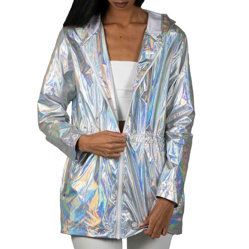 Holographic Jacket Womens Gold Raincoat 