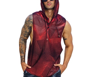 Trippy Shirt heren Henley mouwloze hoodie heren futuristische tanktop | HOUD VAN KHAOS