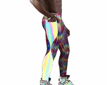 Meggings Rainbow Reflective Pants Holographic Mens Rave Clothing | LOVE KHAOS