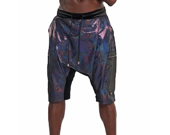 Mens Harem Shorts with Cargo Pockets, Techno Style Festival Drop Crotch Shorts | LOVE KHAOS