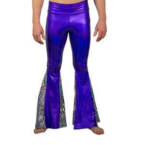 Bell Bottoms, Meggings Mens Flare Festival Leggings, Holographic Purple ...