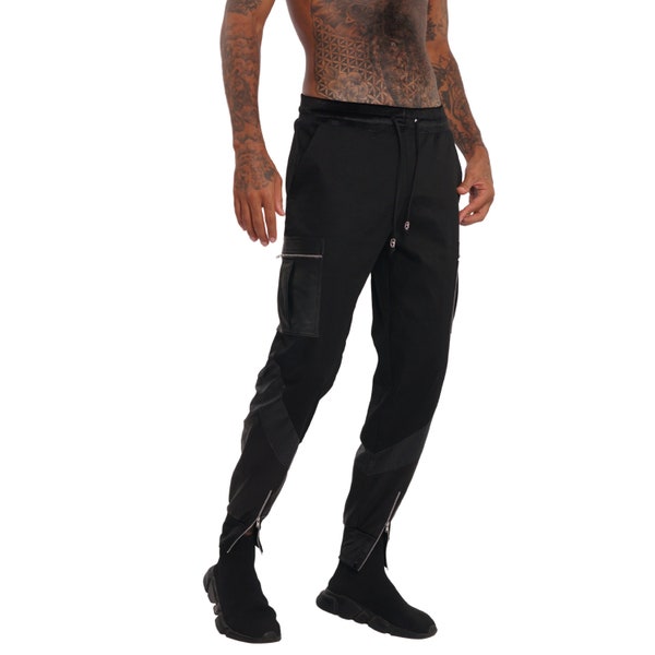 Black Joggers Techwear Pants Futuristic Pants Cyberpunk Pants Black Cargo Pants Streetwear Pants Mens Leather Pants DarkWear | LOVE KHAOS