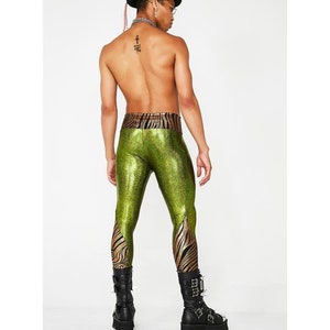 Leggings para hombre Meggings Medias holográficas del festival, pantalones de hombre ardiente con pantalones rave para hombre con bolsillo oculto Love Khaos