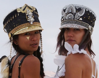 Tocado del festival Burning Man Hat Burning Man tocado Custom Hat festival hat captains hat rave tocado marching band hat / LOVE KHAOS