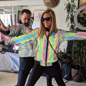 Cyberpunk Jacket, Reflective Jacket, Holographic Jacket, futuristic colorful windbreaker Rainbow coat  by Love Khaos