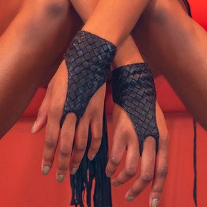 Leather Bracelet Fingerless Gloves Glam Rock Cuff womens leather bracers cosplay gloves Slave Bracelet | LOVE KHAOS