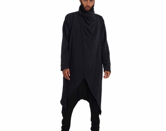 Cyberpunk Jacket Futuristic Clothing Men Black Long Trench Coat Men Techwear Jacket High Collar Coat | LOVE KHAOS