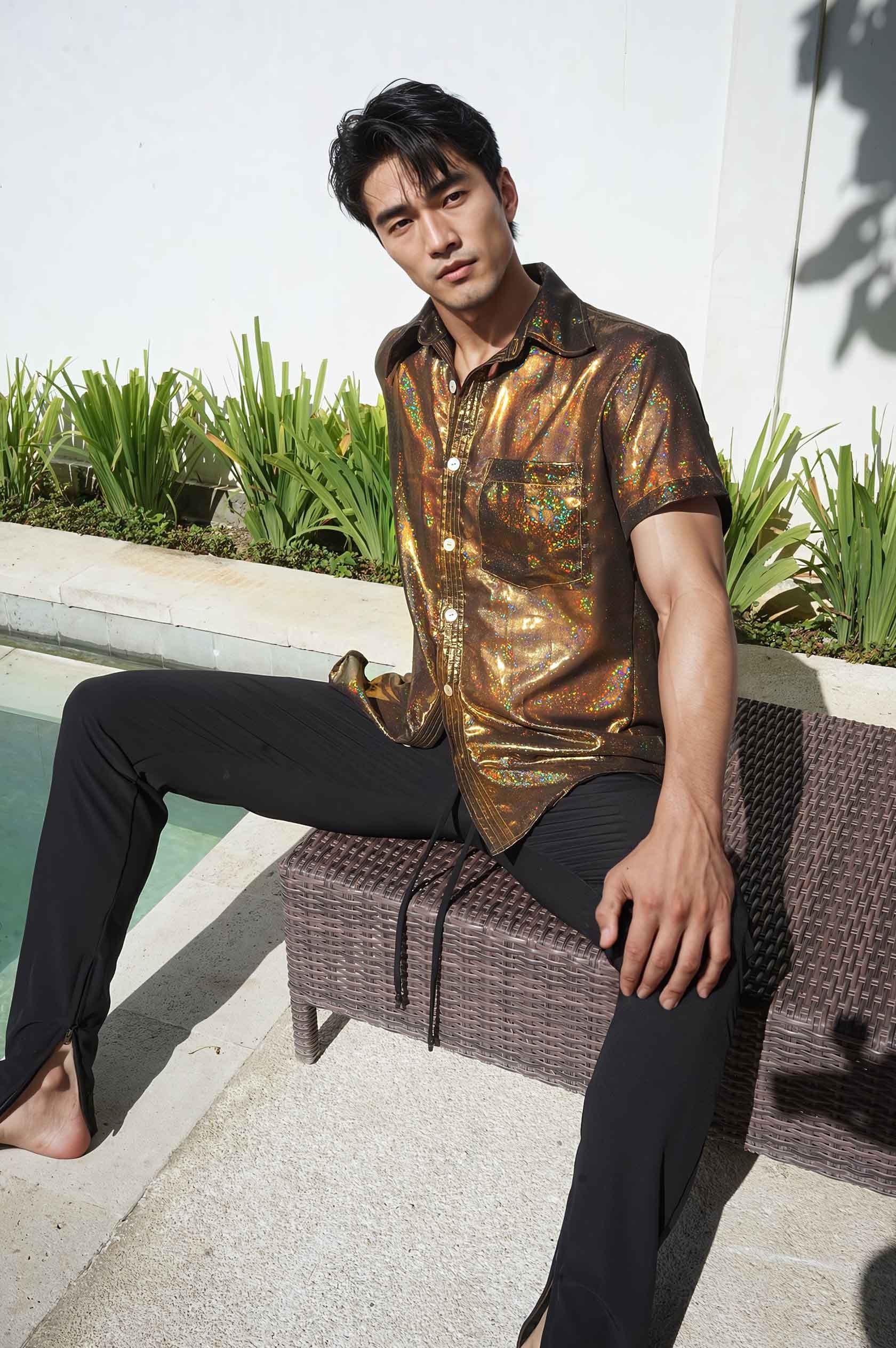 Dress Shirts Metallic Gold Mens Shirt FYEGRE Men Dress Shirt Sequins Long  Sleeve Button Down Shirt