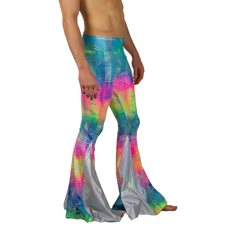 Bell Bottoms Mens, Rainbow Trousers, Flare Pants, Holographic Neon tie ...