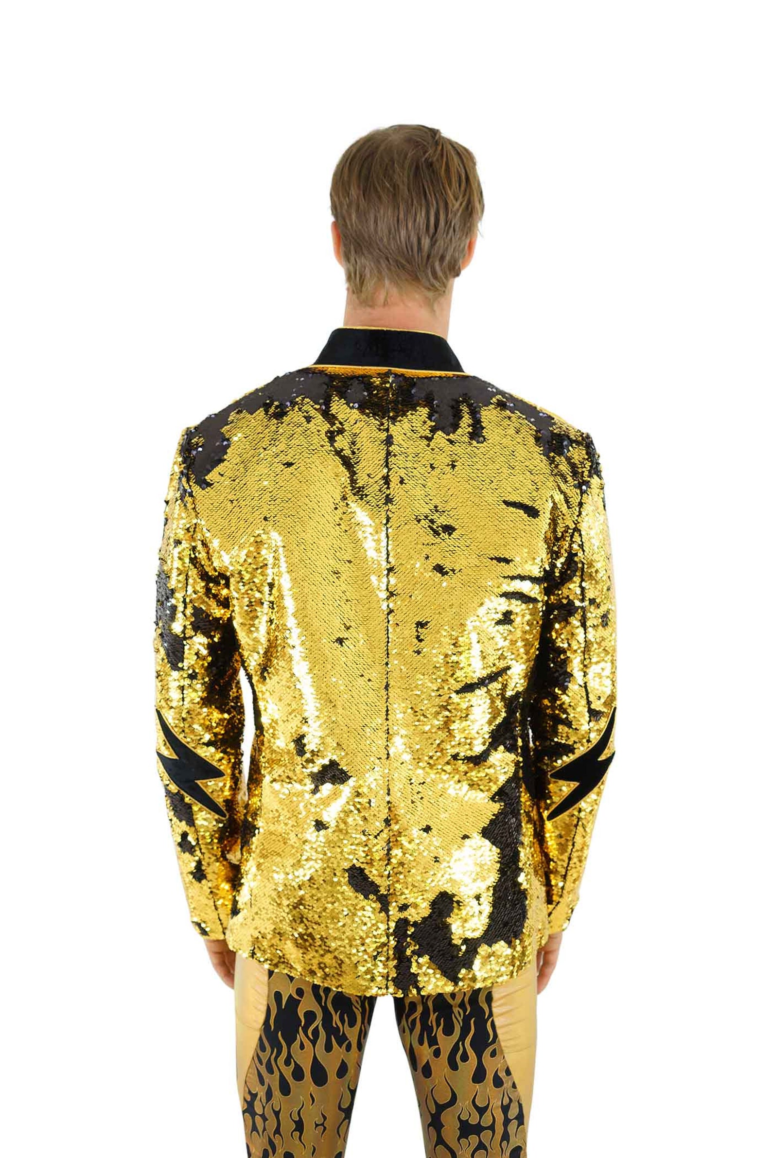 David Gold Jacket Gold Sequin Jacket Men David Bowie Lightning Bolt Blazer Mens Party ...