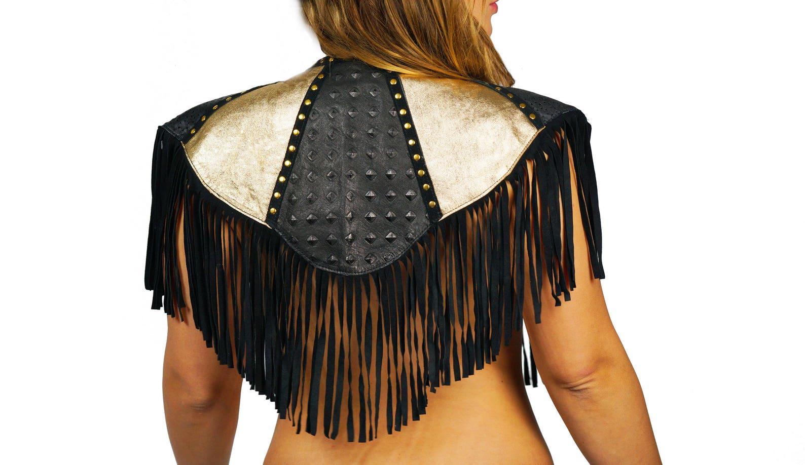 Leather Bolero Shrug Cape Gold Epaulettes Fringe Shawl Top Etsy