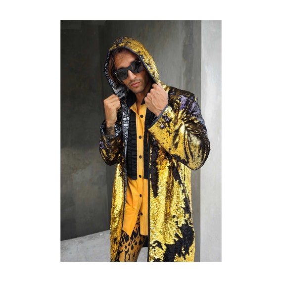 Sequin Coat Gold Jacket Hooded Cloak With Hood Festival Coat Burning Man  Outfit Mens Duster Coat Sequin Duster Jacket Gold Coat LOVE KHAOS -   Canada