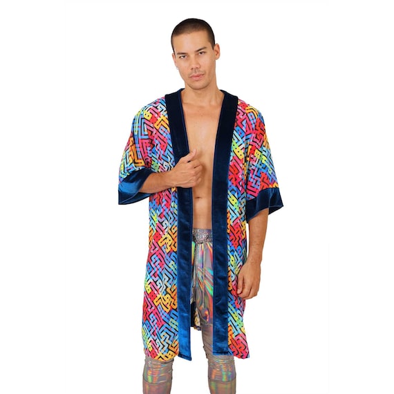 Kimono da uomo, kimono in velluto, kimono trasparente, vestaglia