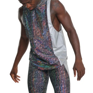 Reflective Shirt Men Rave Wear Futuristic Tank top Metallic Shirt EDC Outfits Men Silver Rave Outfit Holographic Rave Shirt | LOVE KHAOS image 9