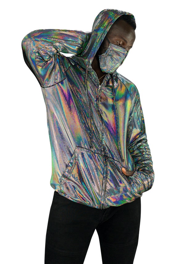 Festival Jacket arco iris Ropa holográfica chaqueta futurista cyberpunk  abrigo para hombre terciopelo sudadera terciopelo chándal thumbhole Love  Khaos -  México