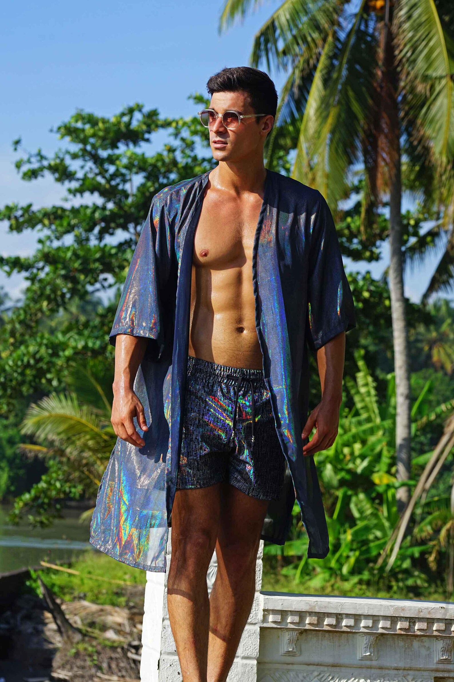 Gold Robe Mens Gold Kimono Cardigan Men Rave Robe Glitter Kimono Jacket ...