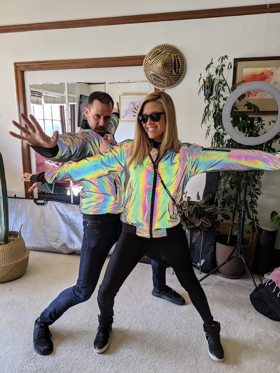 Chaqueta reflectante holográfica unisex, abrigo Rainbow Rave Wear