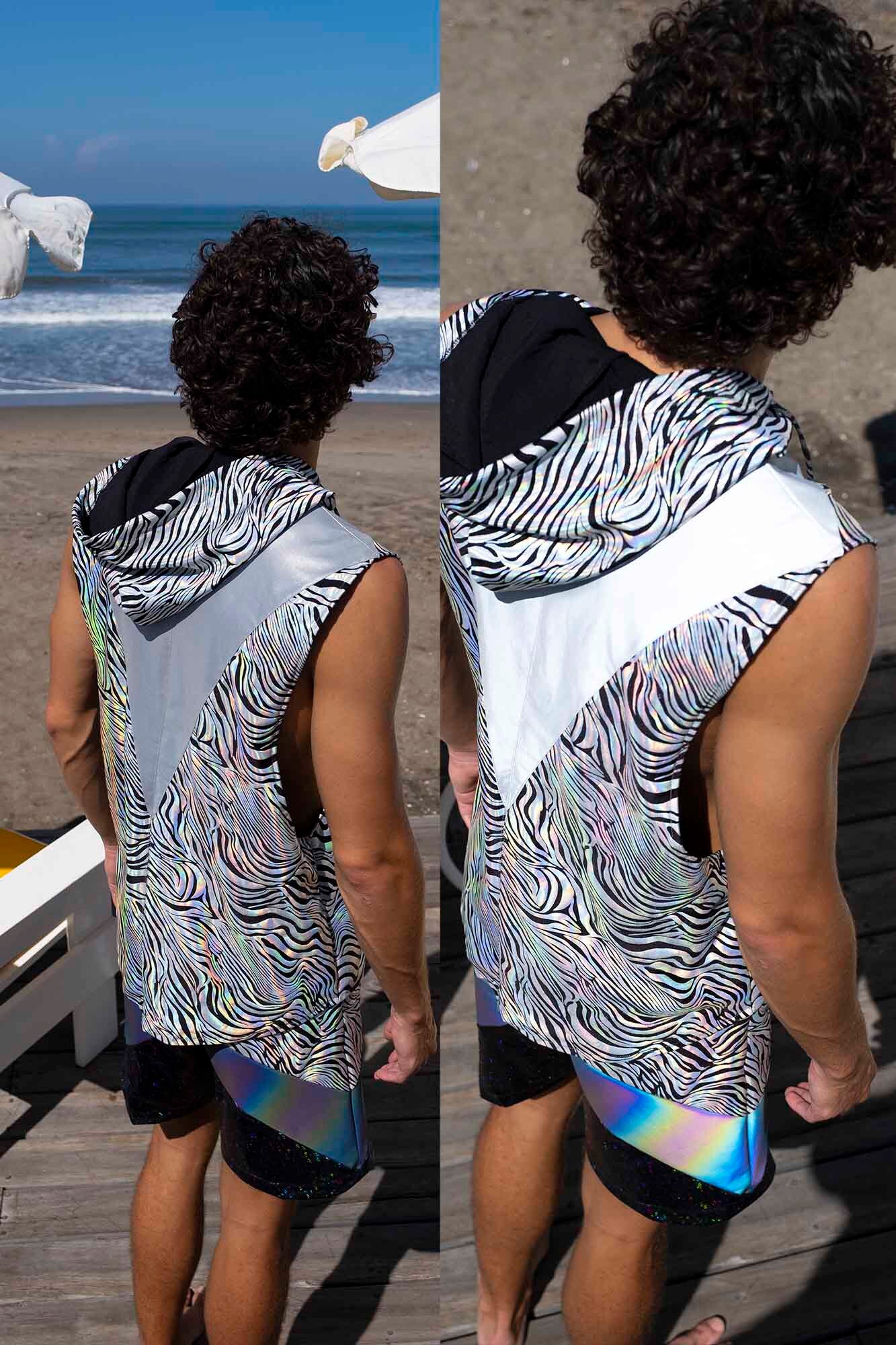 Reflective Top, Mens Rave, Holographic Psychedelic Hoodie
