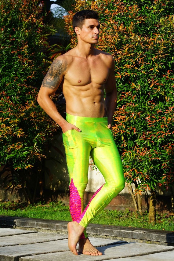 Festival Leggings Meggings Neon Rave Outfit Lime Green Pants Uv Glow  Holographic Leggings Pockets Mens Festival Pants Mens Tights LOVE KHAOS -   Canada