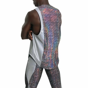 Reflective Shirt Men Rave Wear Futuristic Tank top Metallic Shirt EDC Outfits Men Silver Rave Outfit Holographic Rave Shirt | LOVE KHAOS image 8