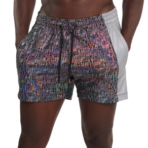 Graphic Shorts Silver Reflective Shorts Rave Festival Outfits Mens Drawstring Shorts | LOVE KHAOS image 5